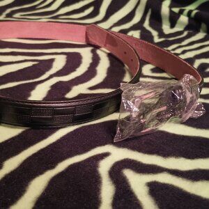 NWT 1" Vintage black genuine leather geometric stamped print belt 38-40